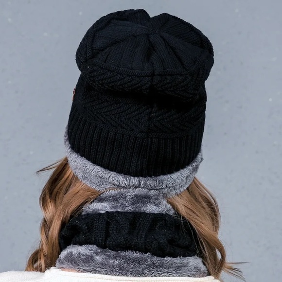 2 pieces winter hats scarf beanie unisex women’s and men color black - Picture 8 of 8